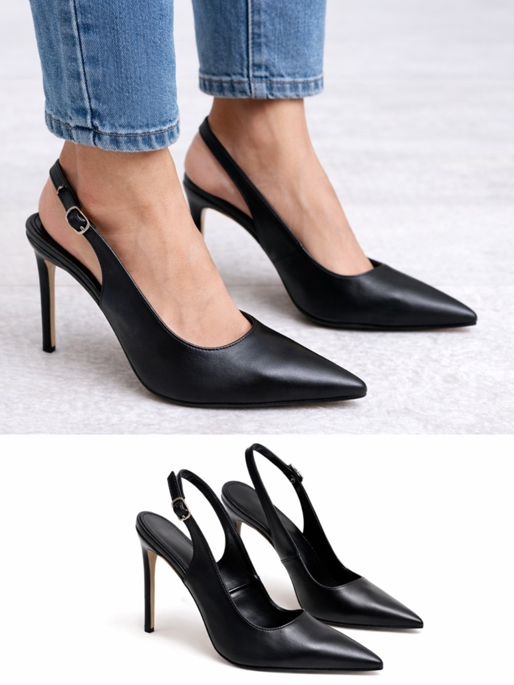 Black Slingback Stiletto Heels Pointed Toe Classic Pumps Women’s Size 8 39 NWOT